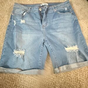 Denim Blue Distressed Women's Bermuda Shorts